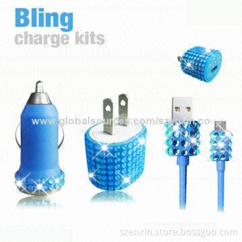 3-in-1 Bling Charge Kits for iPhone 5, Various Designs and Colors are Available